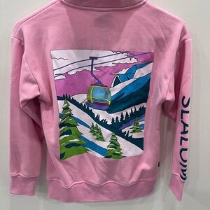 Birdz Kids Size 12 Pink Ski Gondola Graphic Quarter Zip Sweatshirt